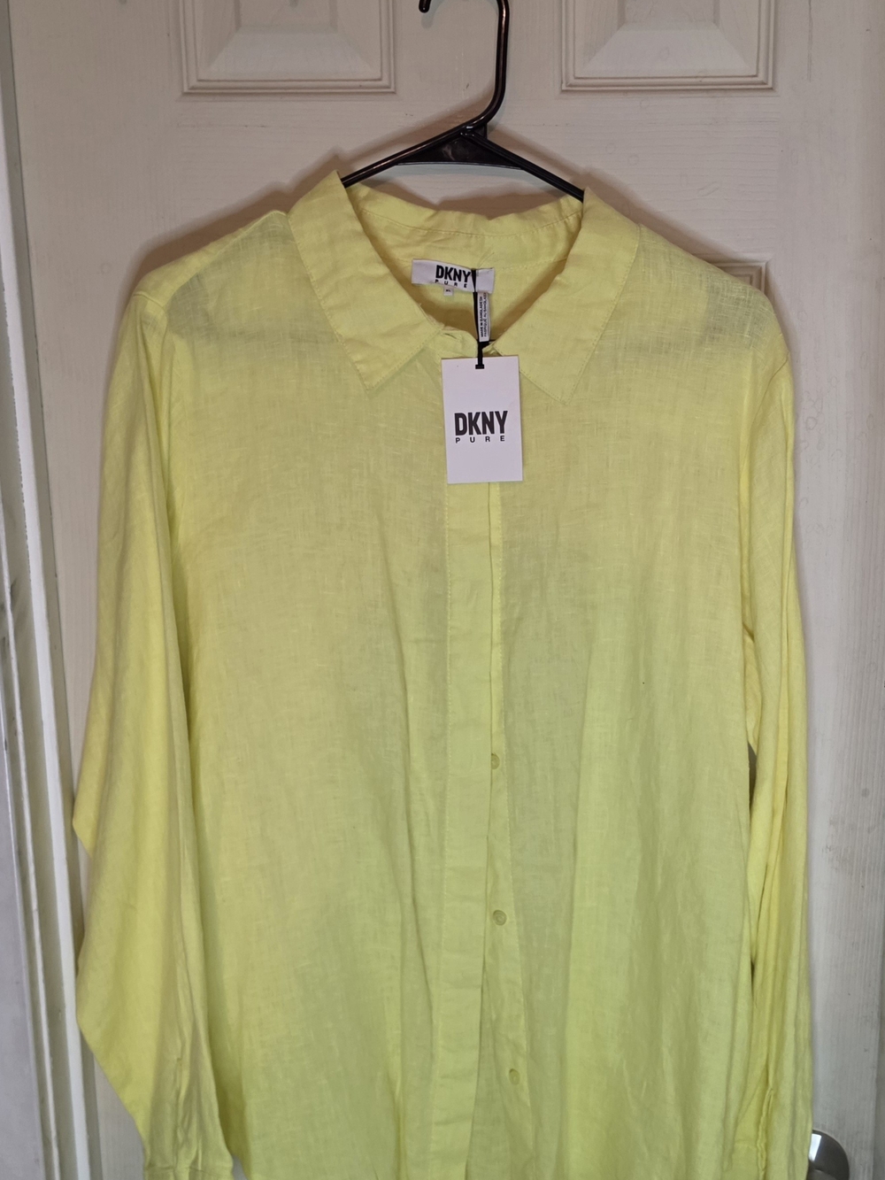 DKNY Linen-Blend Button-Down Shirt in Light Yellow